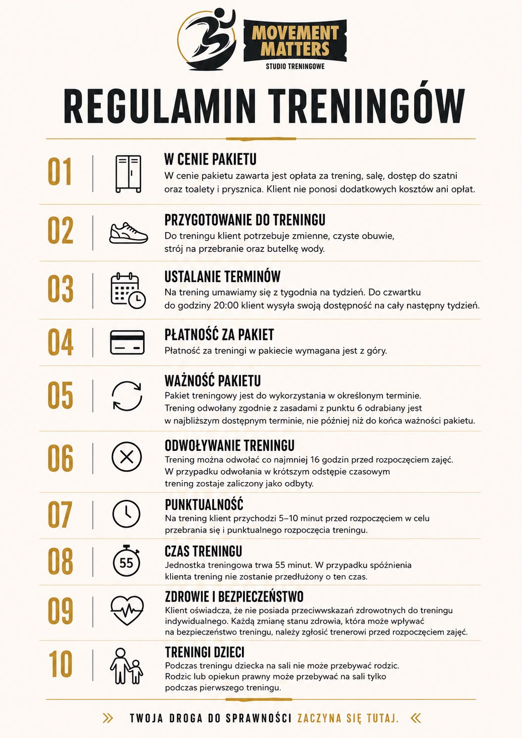 Regulamin treningów Movement Matters